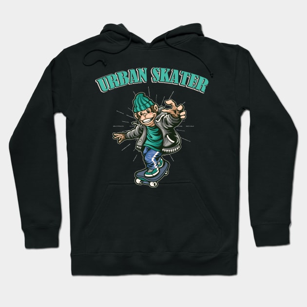 Urban Skater Monkey Kids Gift Hoodie by Foxxy Merch